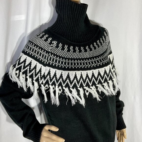 Cato Black & White Sweater Sz L with Fringe Tassels - Picture 1 of 12